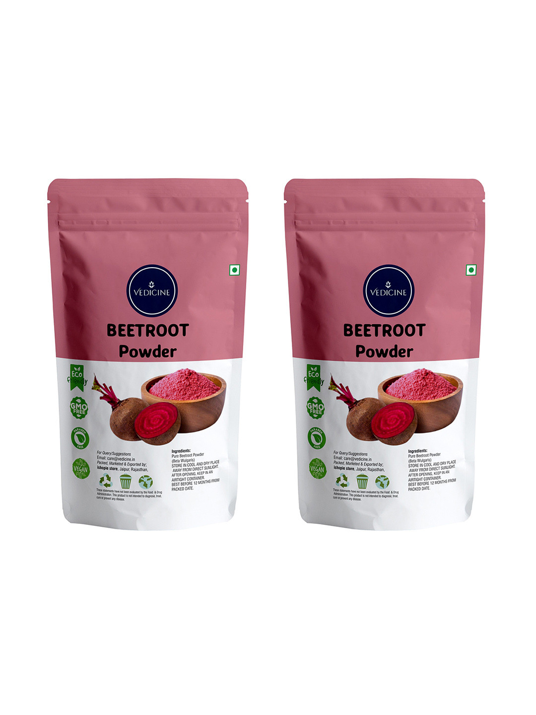 VEDICINE Set Of 2 Dried Edible Multipurpose Beetroot Powder - 500g Each
