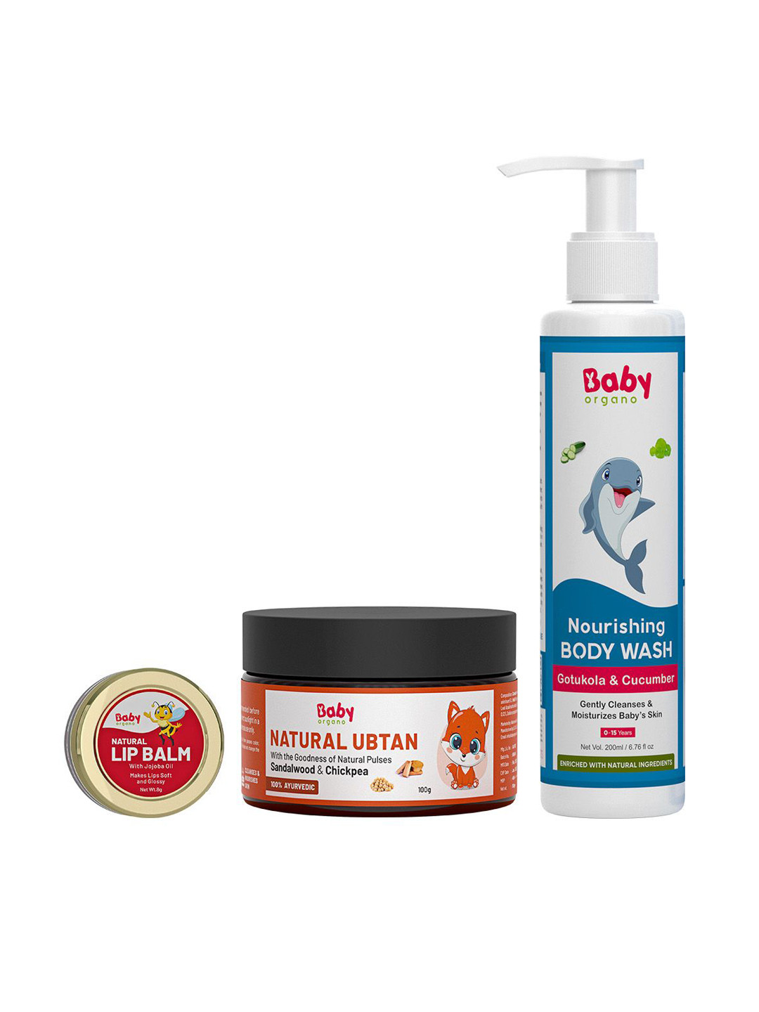 BABYORGANO Ubtan Powder 100g, Lip Balm Rose 8g & Body Wash 200ml