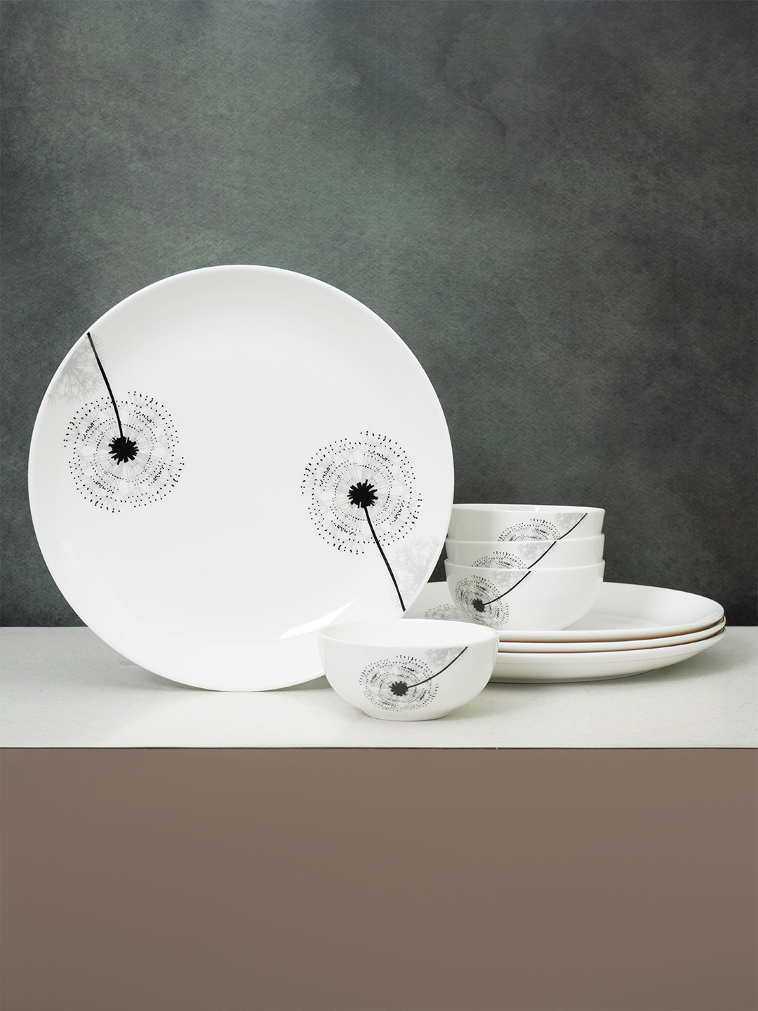 CLAY CRAFT Eco Set Of 8 White Printed Ceramic Dinner Set