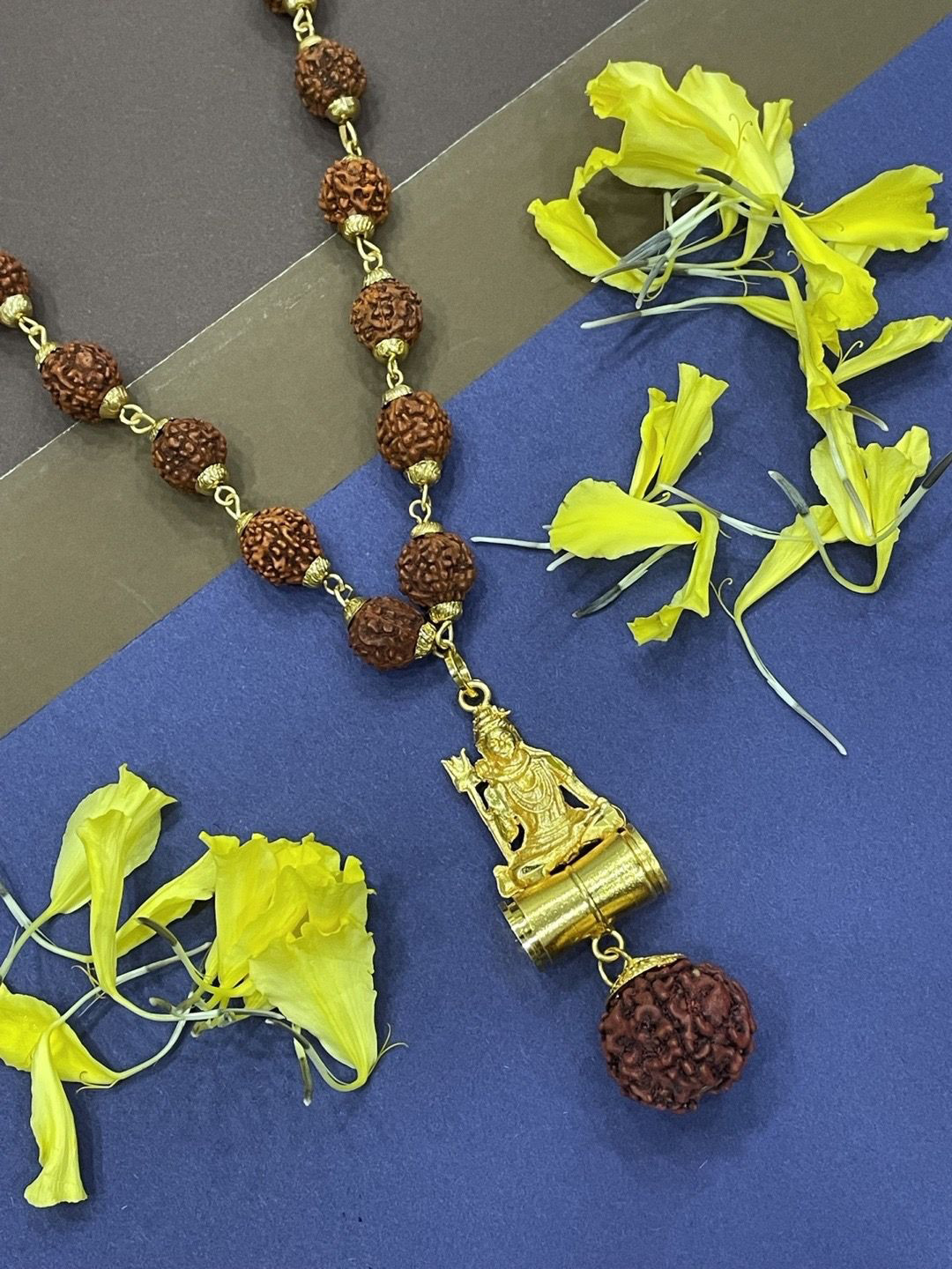 Digital Dress Room Men Brass Gold-Plated Lord Shiva Rudraksha Necklace