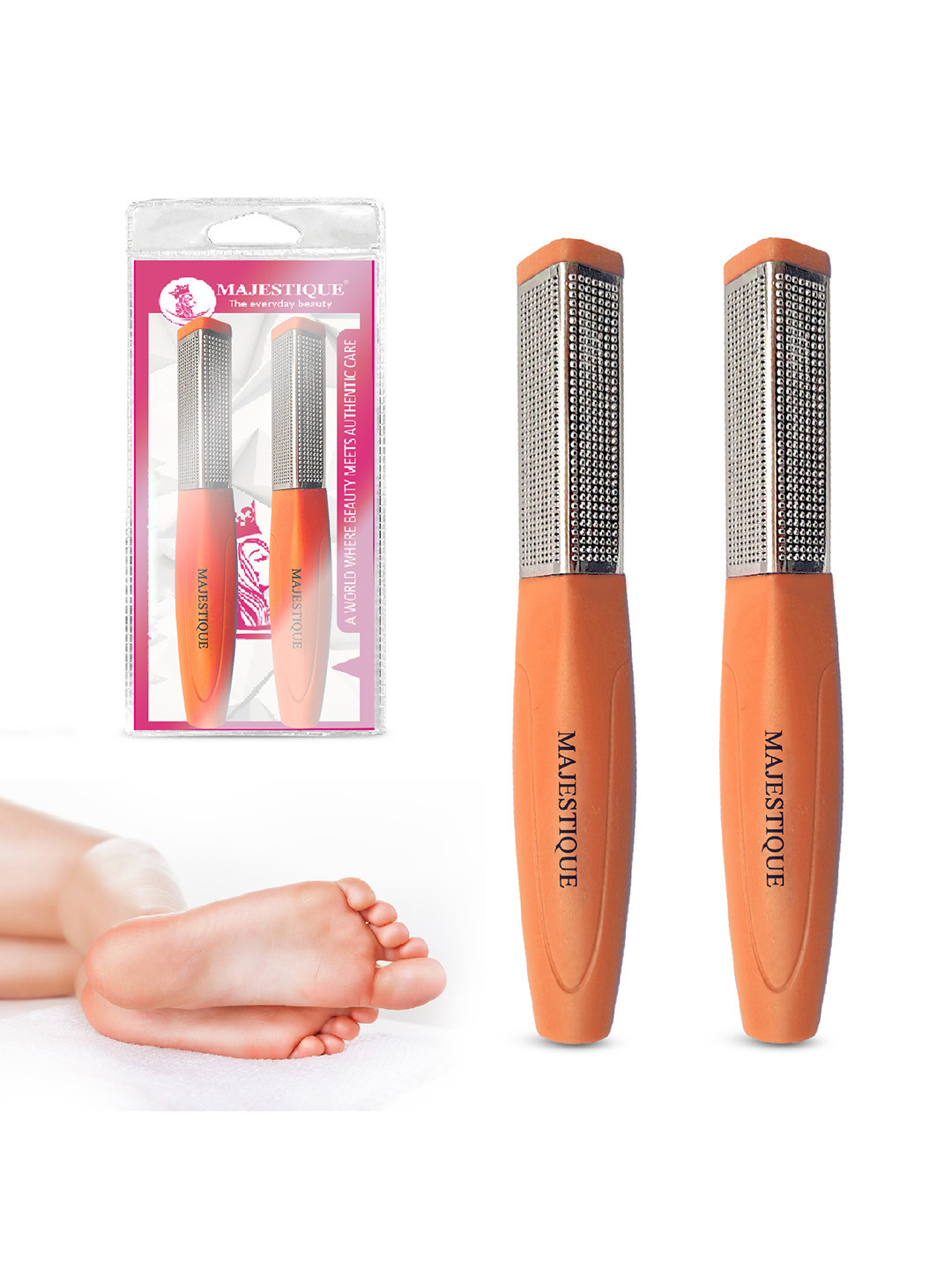 MAJESTIQUE Orange Double Sided Foot File Pedicure Callus Remover Foot File Kit