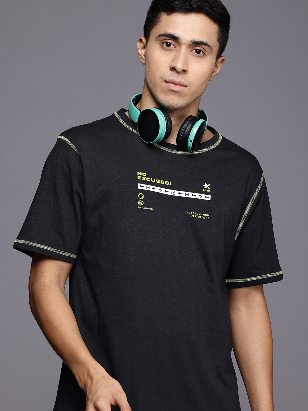 HRX by Hrithik Roshan Printed Pure Cotton Upfront Stitch Relaxed Fit T-shirt