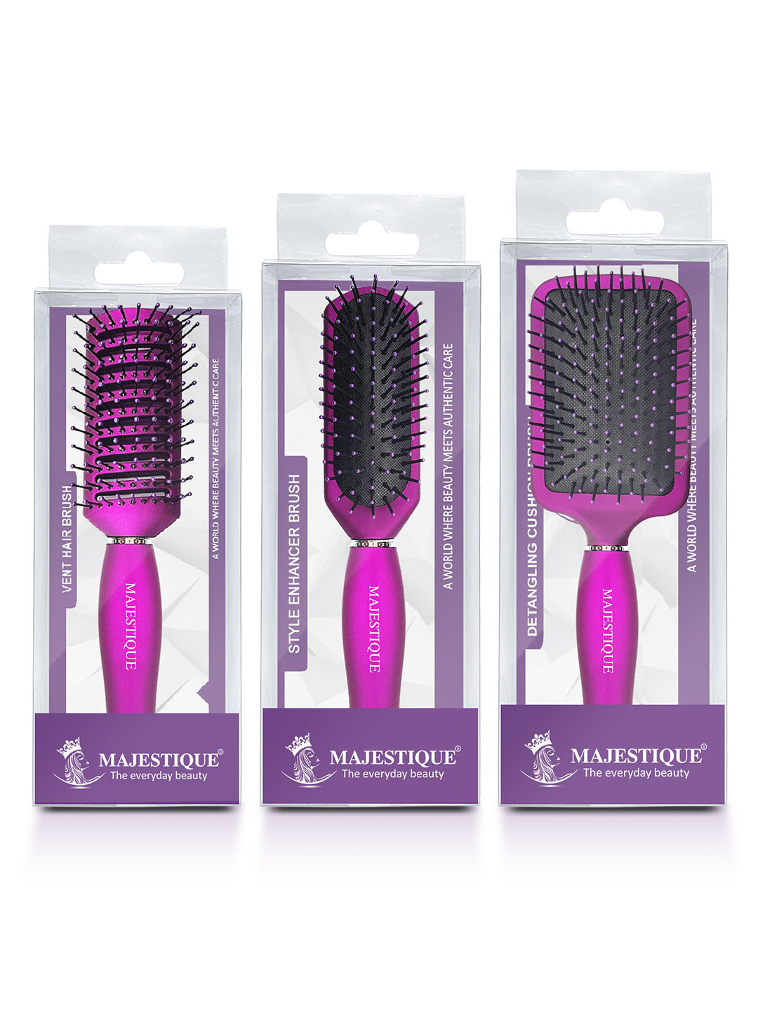 MAJESTIQUE Unisex Pack of 3 Hair Brushes For Detangling & Massaging