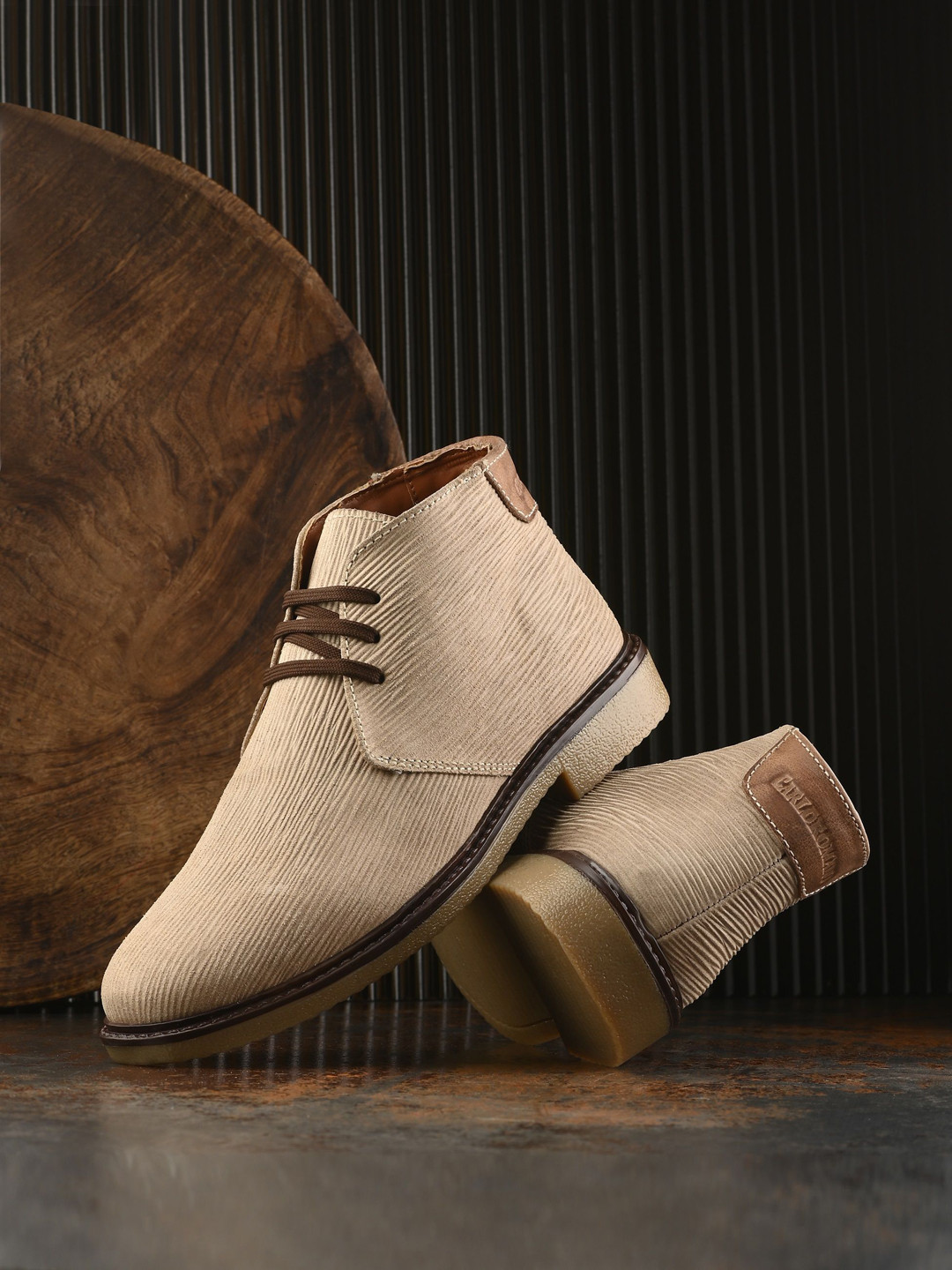 CARLO ROMANO Men Striped Leather Mid-Top Boots