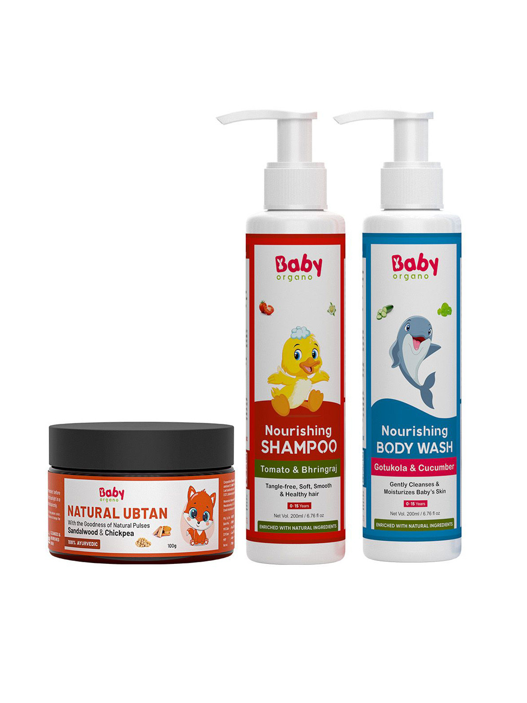 BABYORGANO Ayurvedic Natural Ubtan Powder 100g , Baby Shampoo 200 ml & Body Wash 200 ml