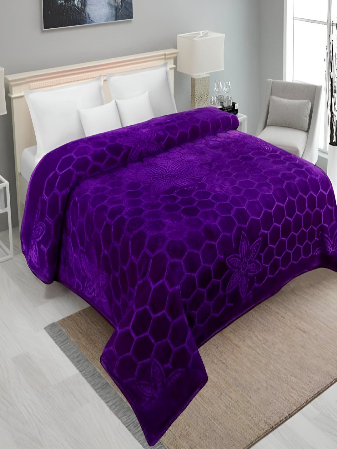 tundwal's Purple Floral Pattern 200 GSM Heavy Winter Single Mink Bed Comforter