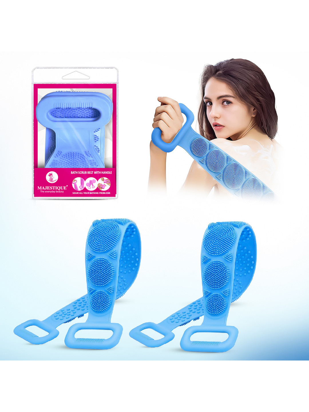 MAJESTIQUE Set of 2 Body Back Scrubber - Blue & Purple