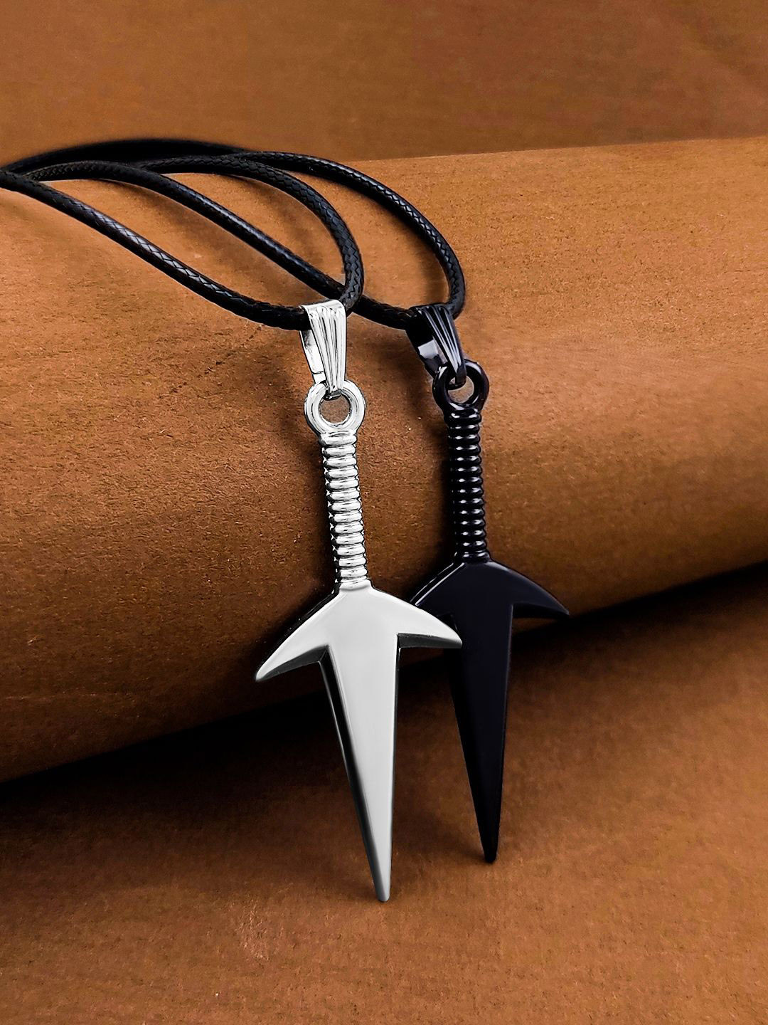 Saizen Set of 2 Stainless Steel Silver Plated Anime Naruto Pendant With Chain