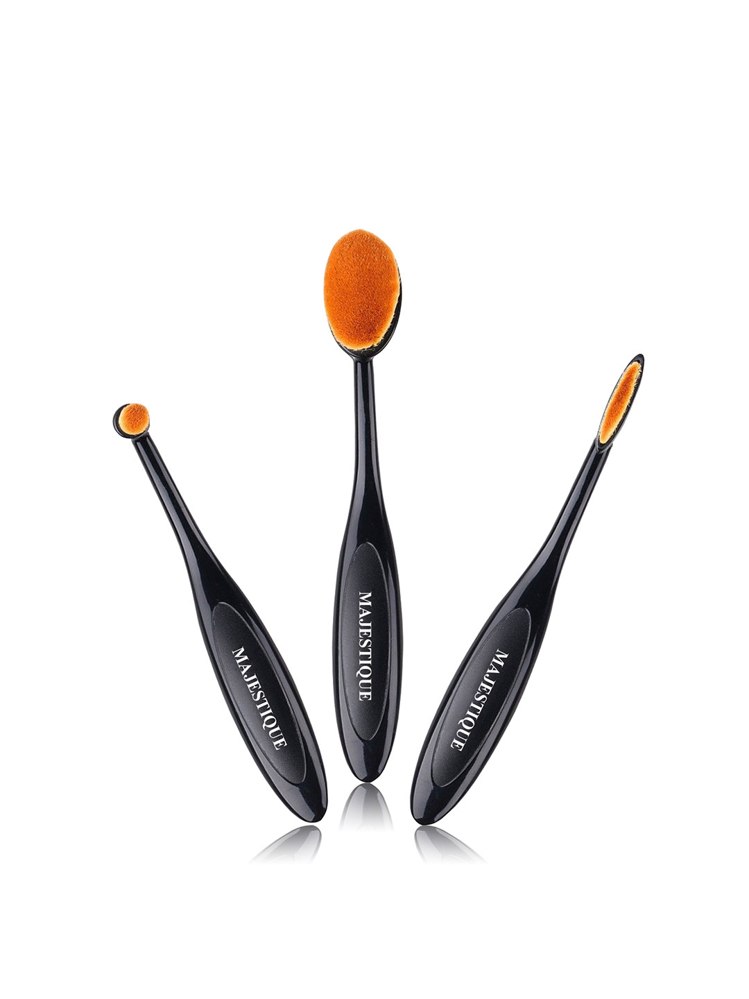 MAJESTIQUE Set of 3 Supple Oval Makeup Face Brushes - Black
