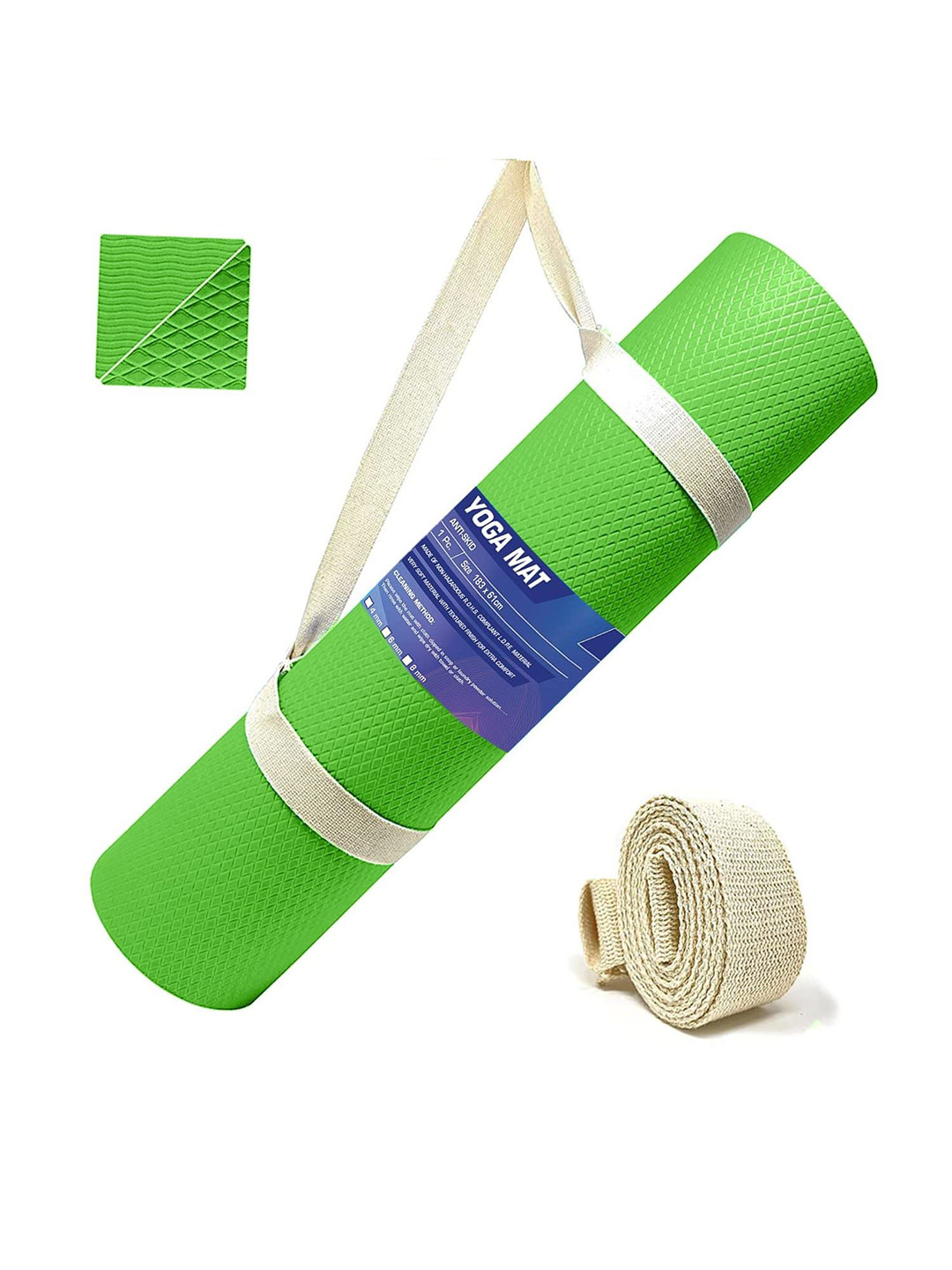 STRAUSS Green Rectangular Anti-Skid Yoga Mats With Strap