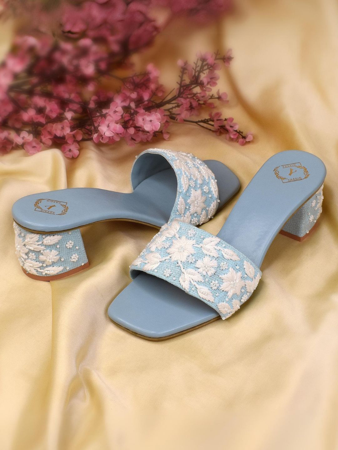 YASSIO Women Woven Design Embellished Ethnic Block Sandals