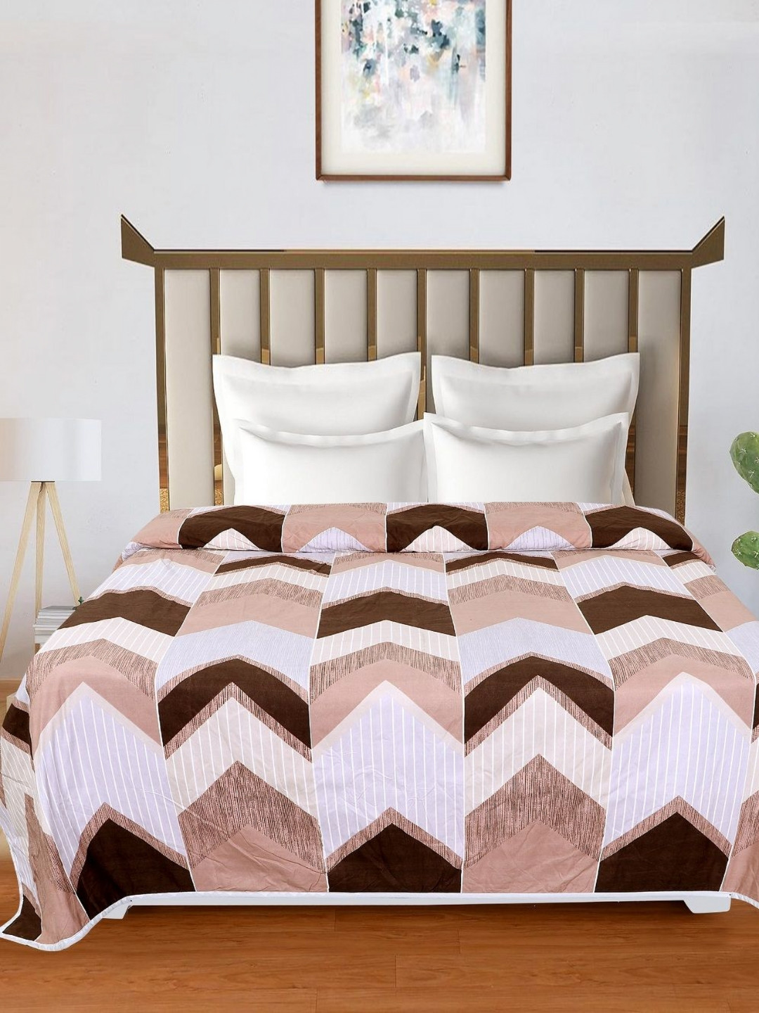 RD TREND Beige & Maroon Geometric Printed Microfiber AC Room 150 GSM Double Bed Dohar