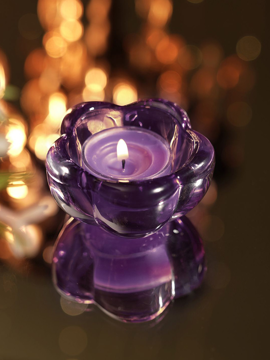 Pure Home and Living Purple 4 Pieces Glass Candle Holder