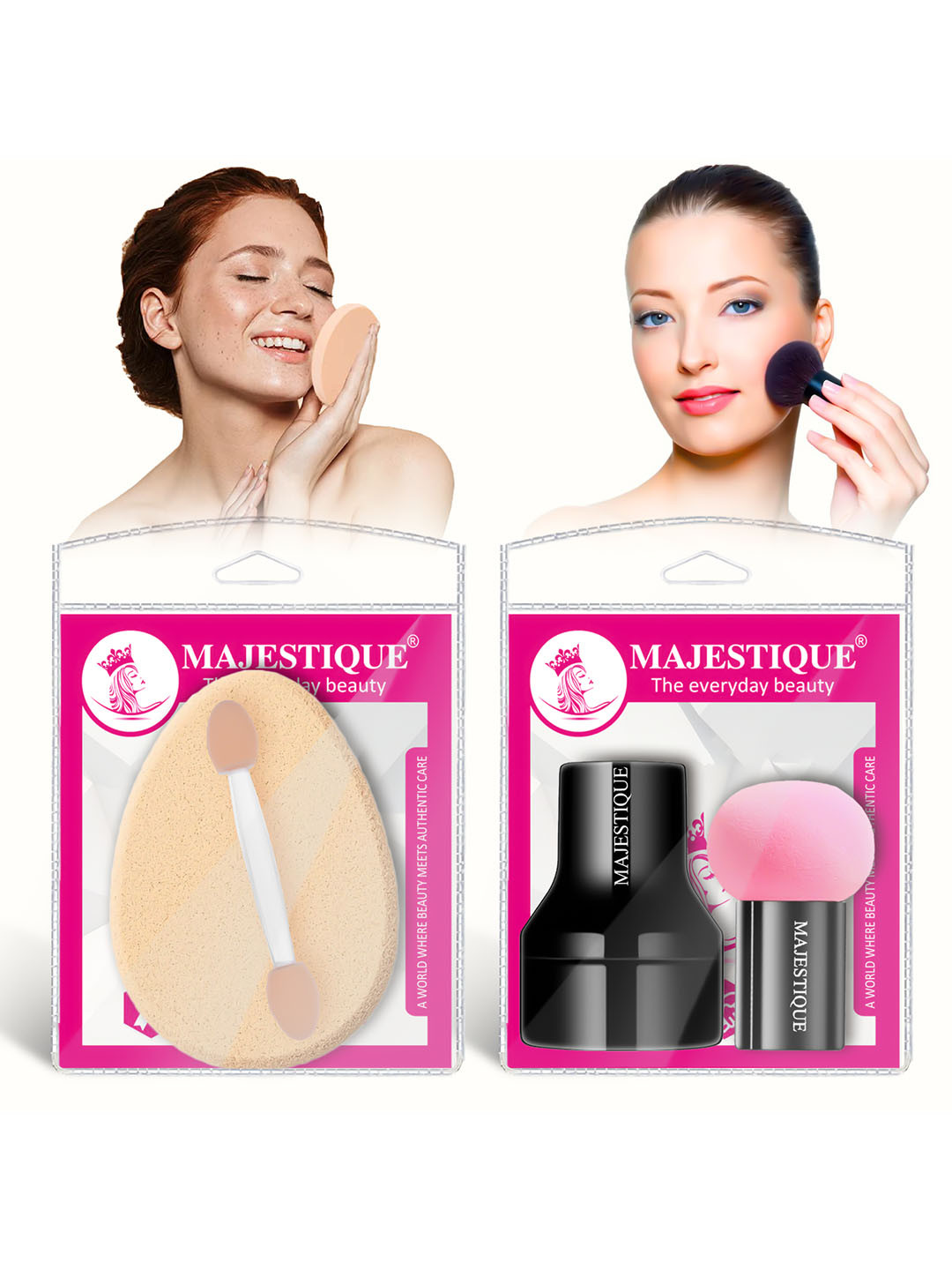 MAJESTIQUE Set of Mushroom Sponge Beauty Blender & Flat Cream Round Sponge