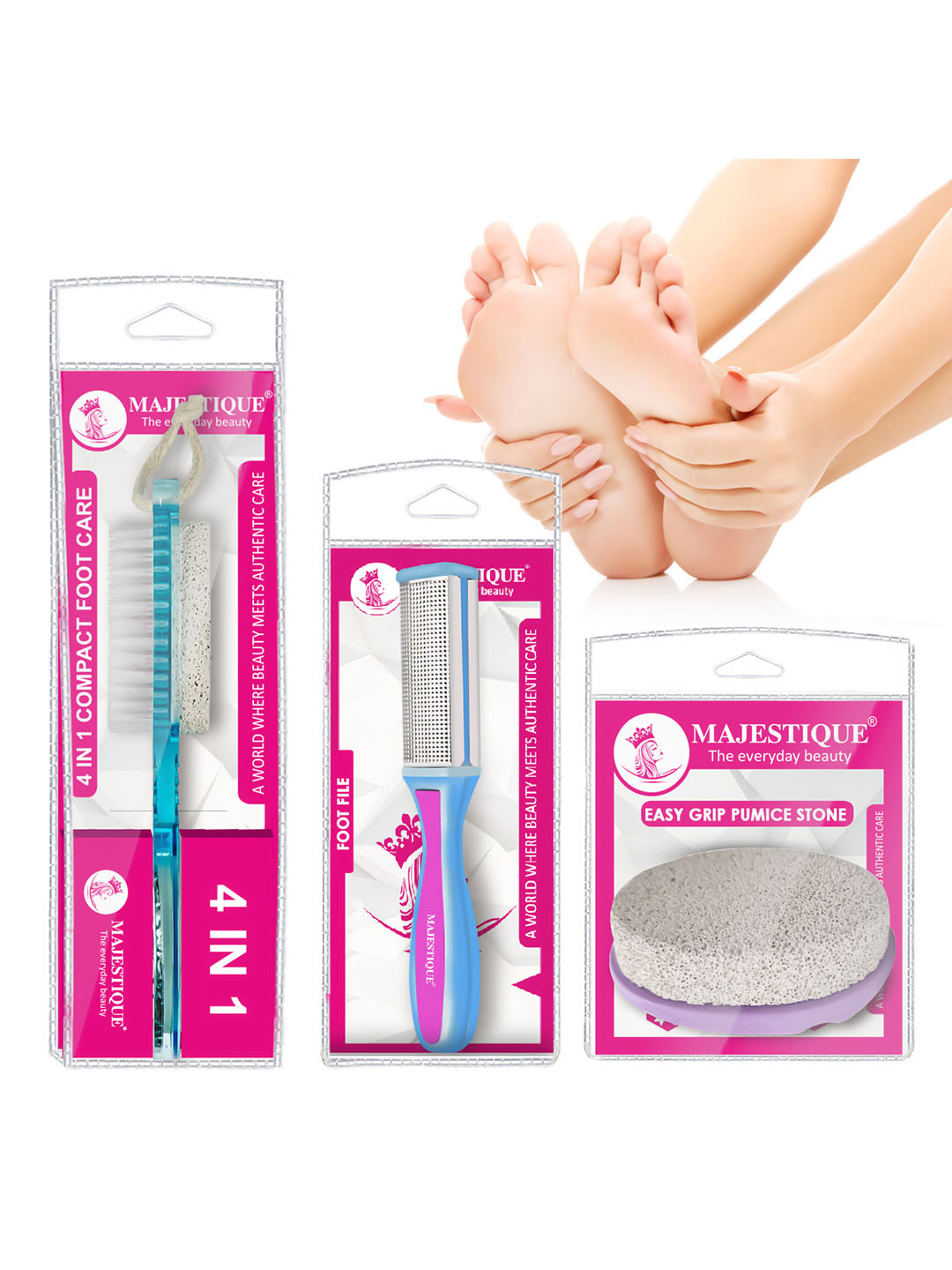 MAJESTIQUE Pack of 3 Women Stainless Steel File with Pumice Stone & 4 in 1 Foot Care File