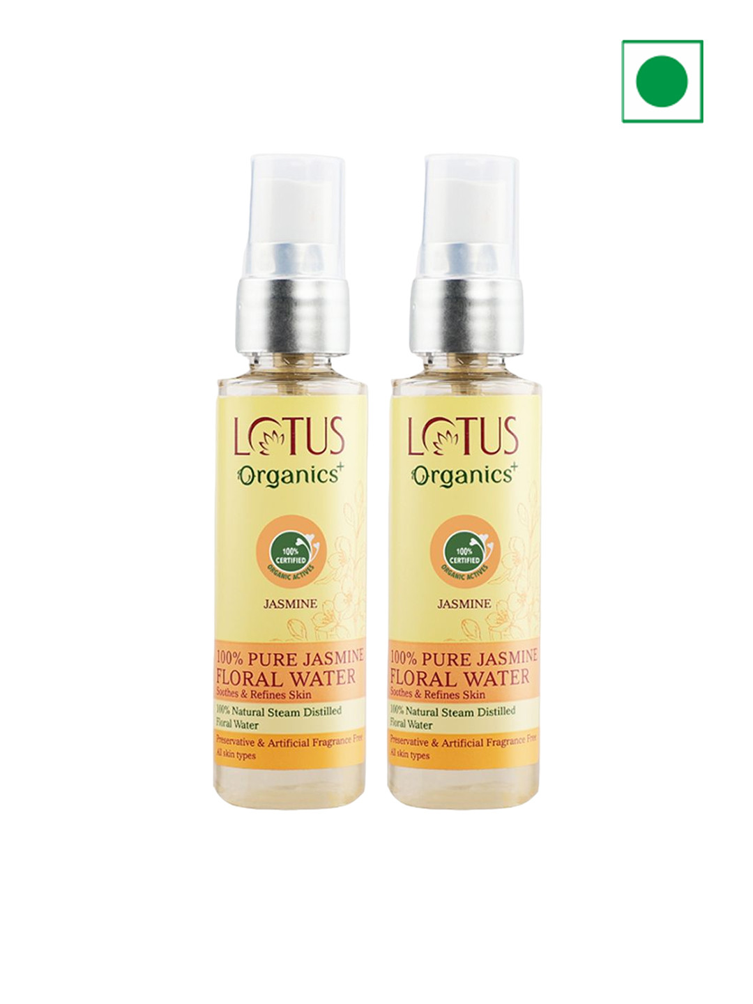 Lotus Organics+ Set Of 2 100% Pure Jasmine Floral Water-50ml Each