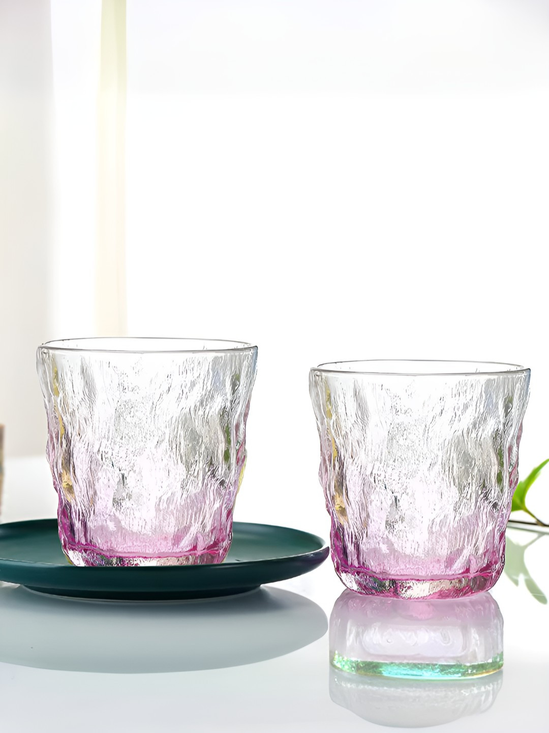 UMAI Transparent & Purple 2 Pieces Textured Whisky Glasses-270 ml Each