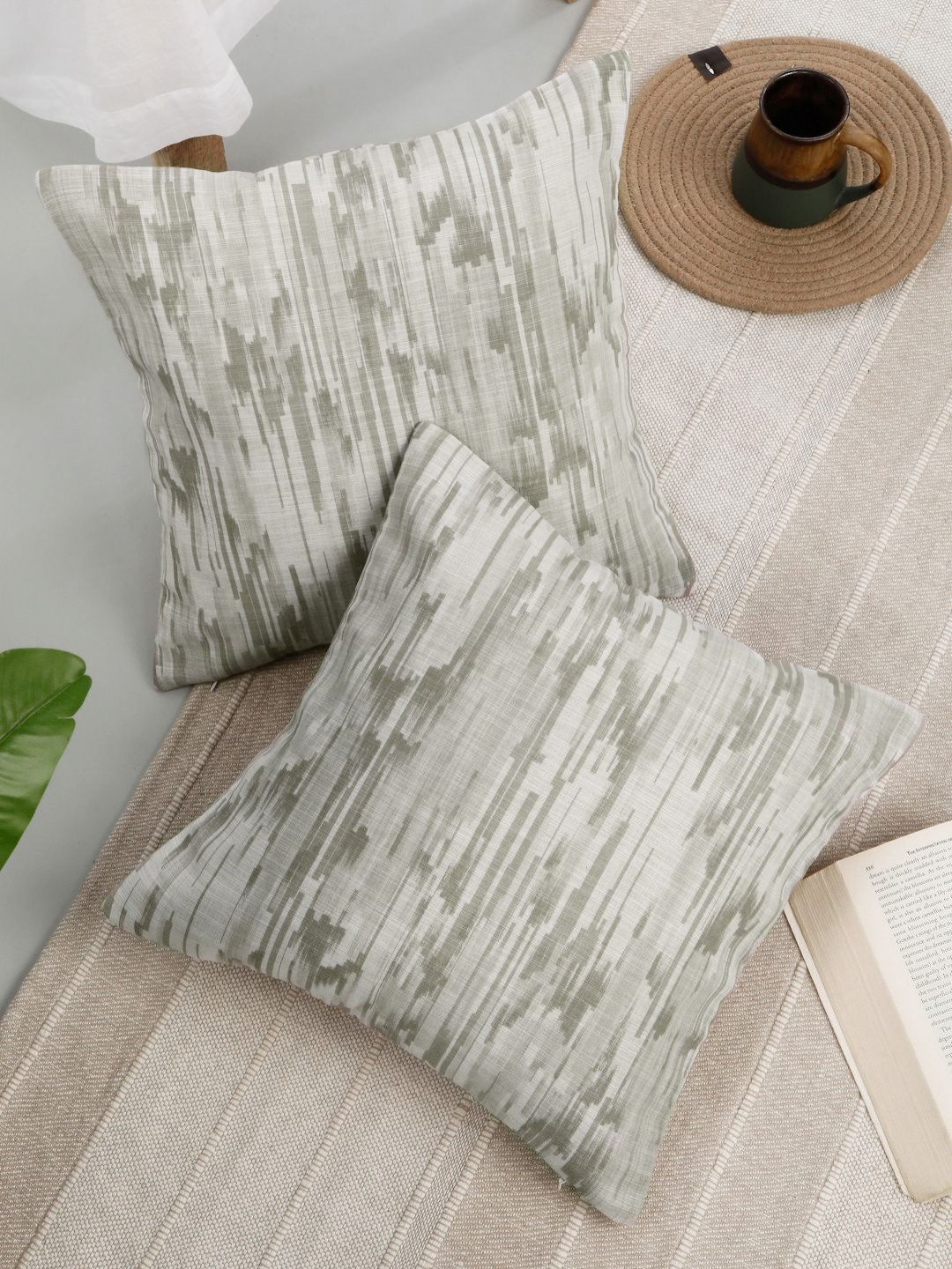 ROSARA HOME Grey & Taupe 2 Pieces Abstract Cushion Covers