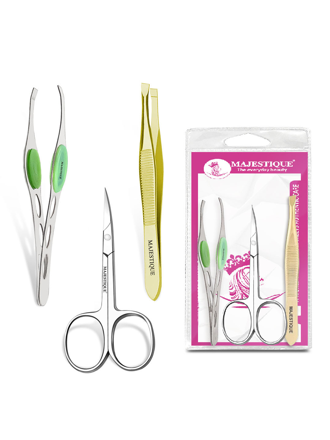 MAJESTIQUE Set of 3 Twiser Eyebrows Cuticle Scissors Tools For Ingrown Hair & Splinters