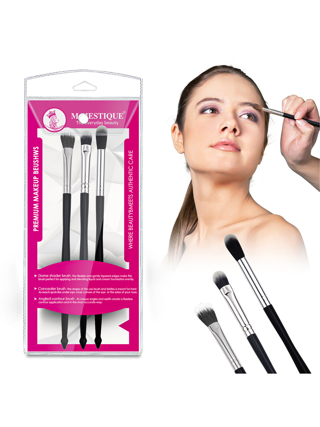 MAJESTIQUE Black Set of 3 Makeup Brushes