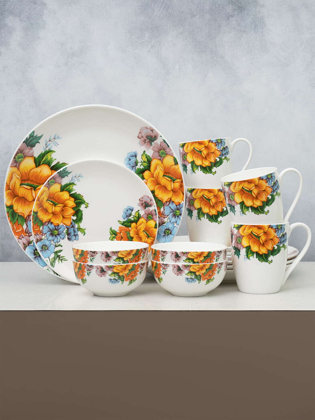 CLAY CRAFT Urmi Eco4 White Floral Ceramic Dishwasher and Microwave Safe 16 Piece Dinner Set