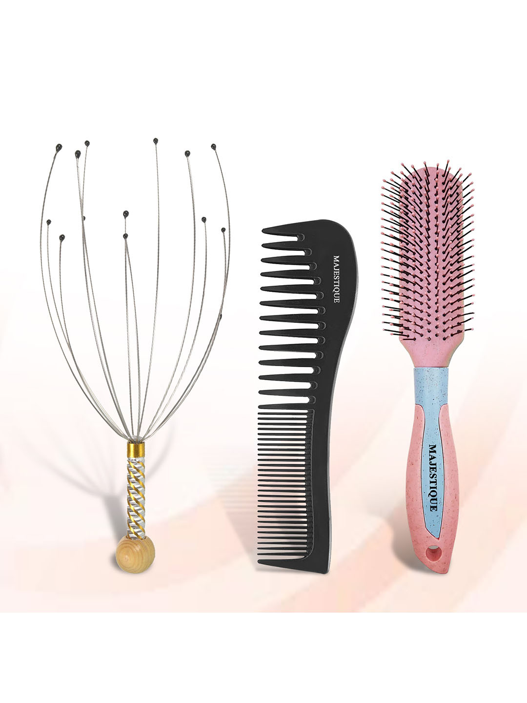 MAJESTIQUE Set Of 3 Black & Purple Hair Brush