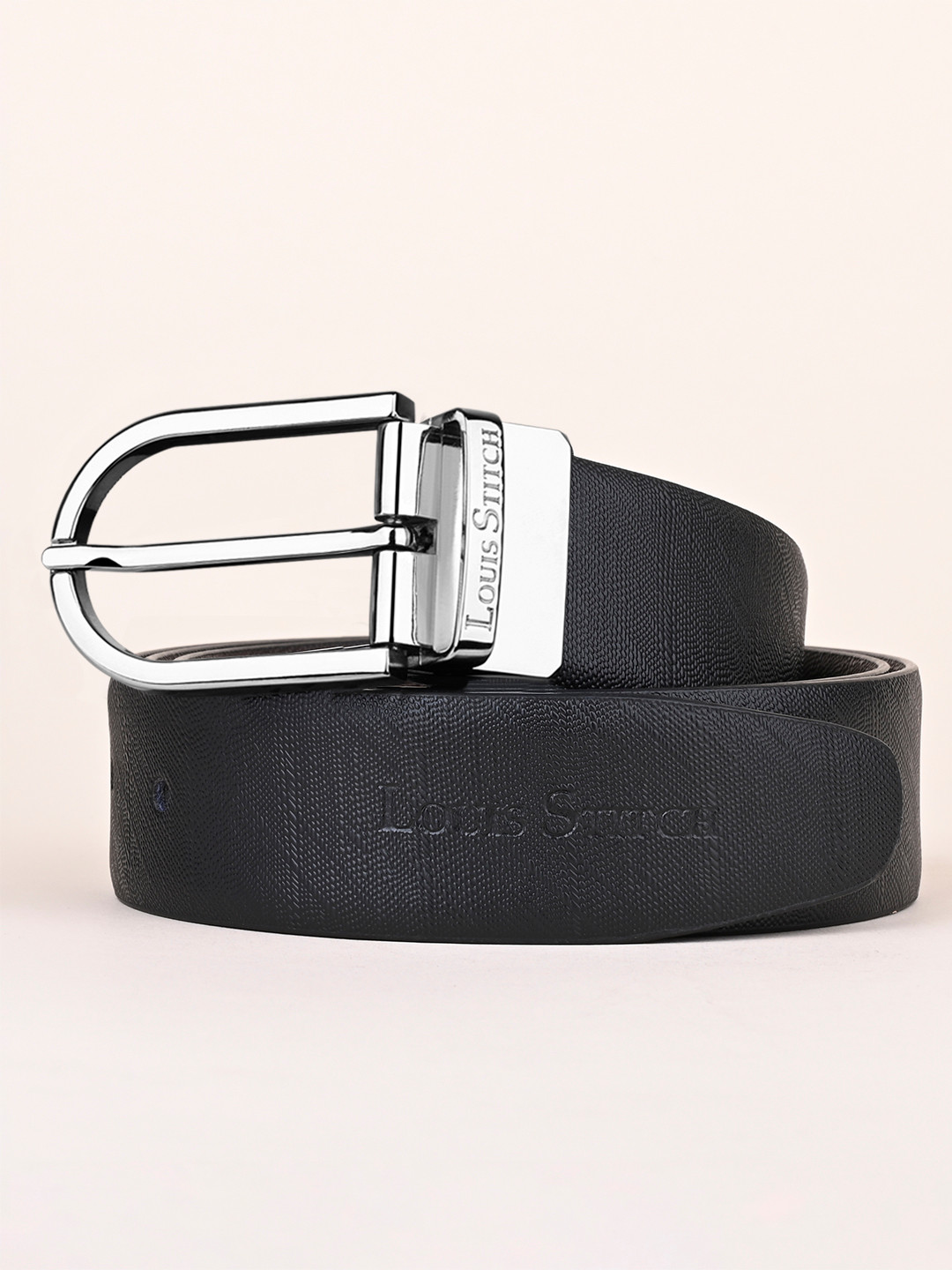 LOUIS STITCH Men Black and Brown Reversible Textured Leather Formal Belt
