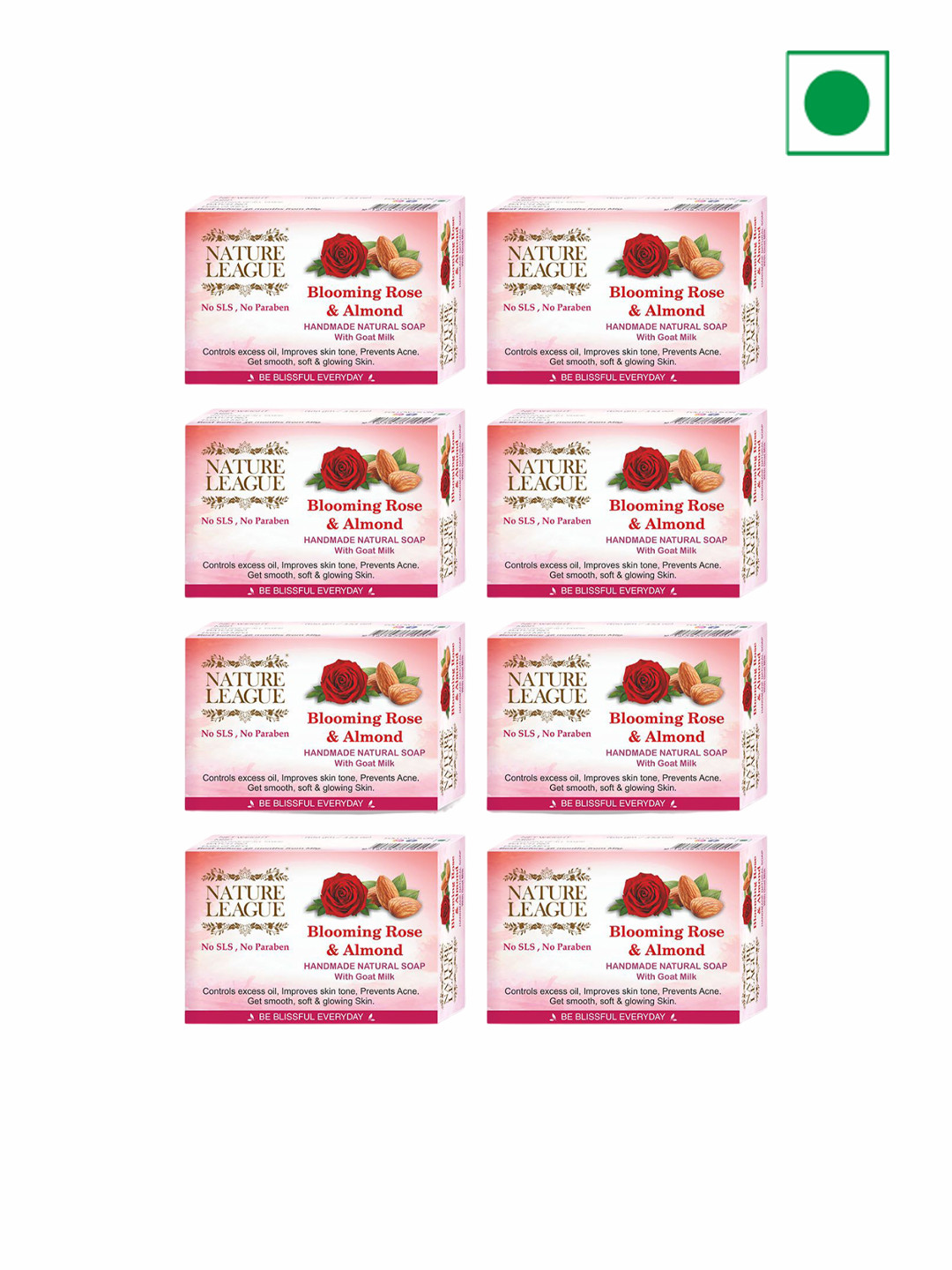 NATURE LEAGUE Set of 8 Blooming Rose & Almond Handmade Soap with Goat Milk -100 g Each