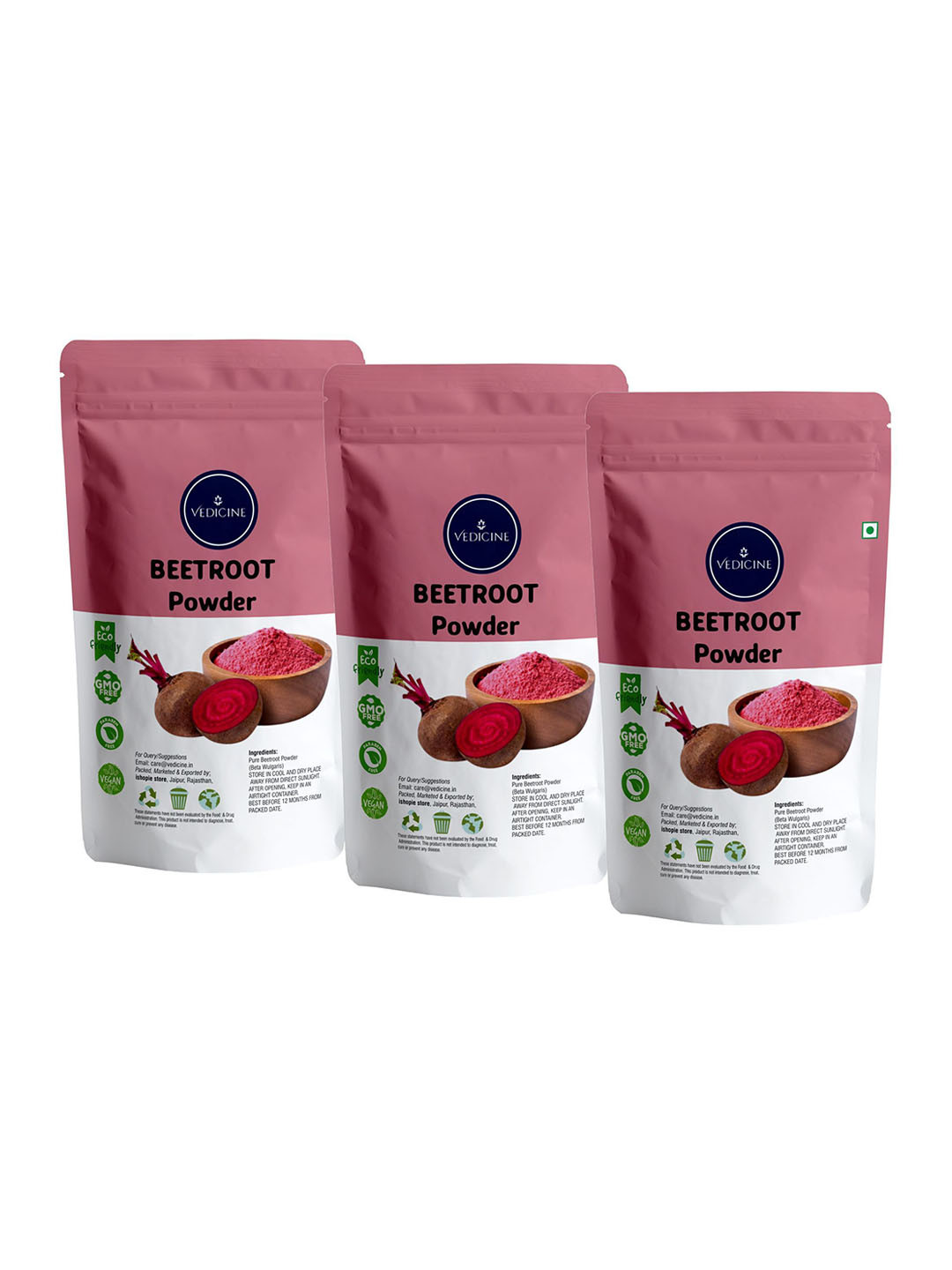 VEDICINE Set of 3 Beetroot Powder for Heart Health & Blood Pressure - 100 g each