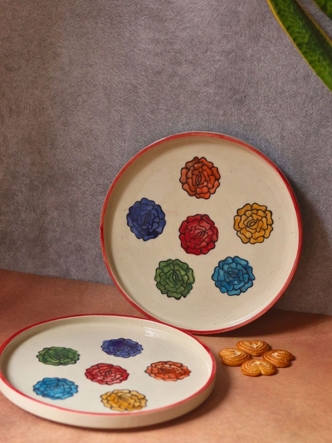 WEAVING HOMES Red & White 2 Pieces Printed Ceramic Food Platter