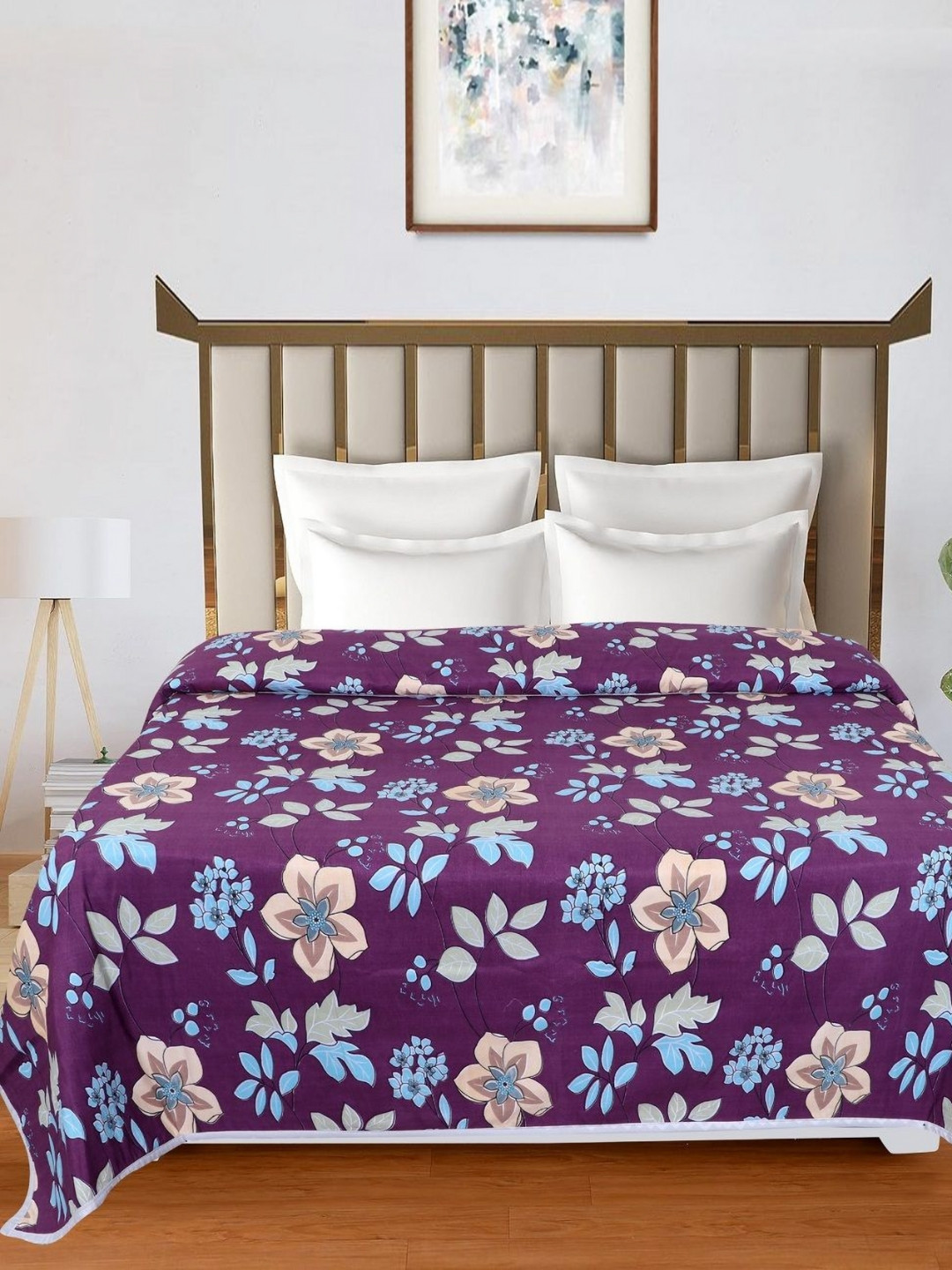 RD TREND Magenta & Blue Floral Printed Microfiber AC Room 150 GSM Double Bed Dohar