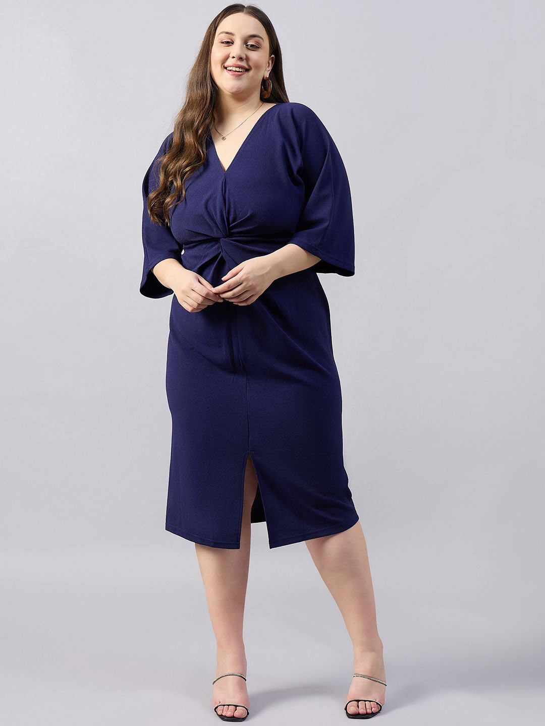 Orchid Blues Flared Sleeve Bodycon Midi Dress