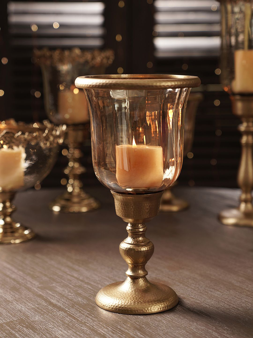 Pure Home and Living Gold-Toned Glass Candle Holder