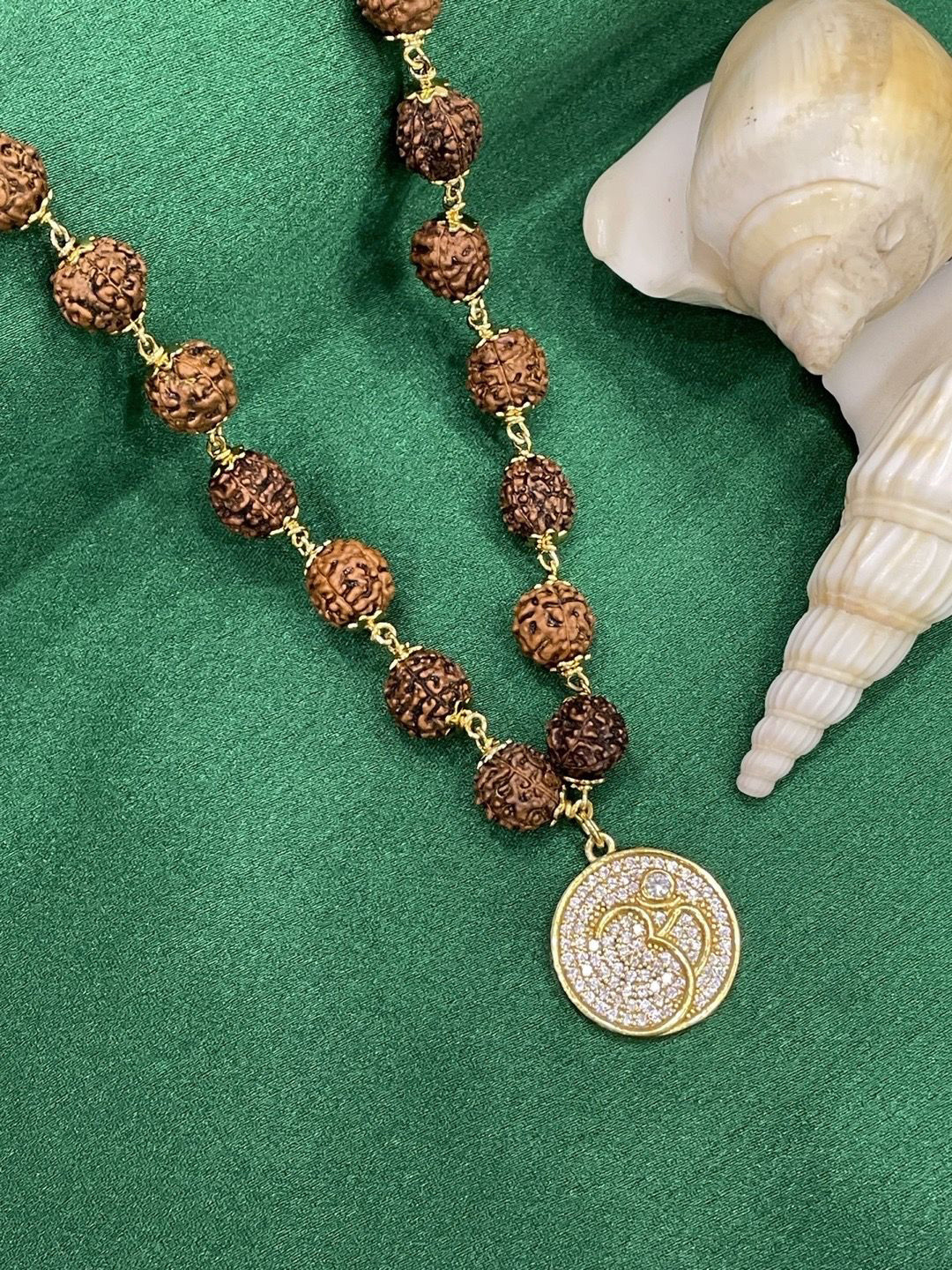 Digital Dress Room Men Brass Gold-Plated American Diamond Studded Rudraksha Necklace