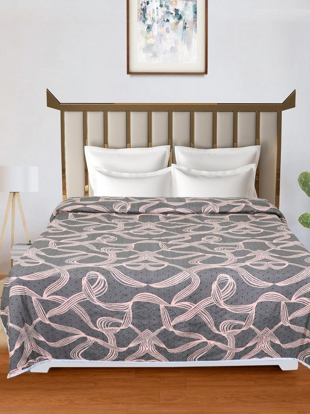 RD TREND Grey & Beige Abstract Printed Microfiber AC Room 150 GSM Double Bed Dohar