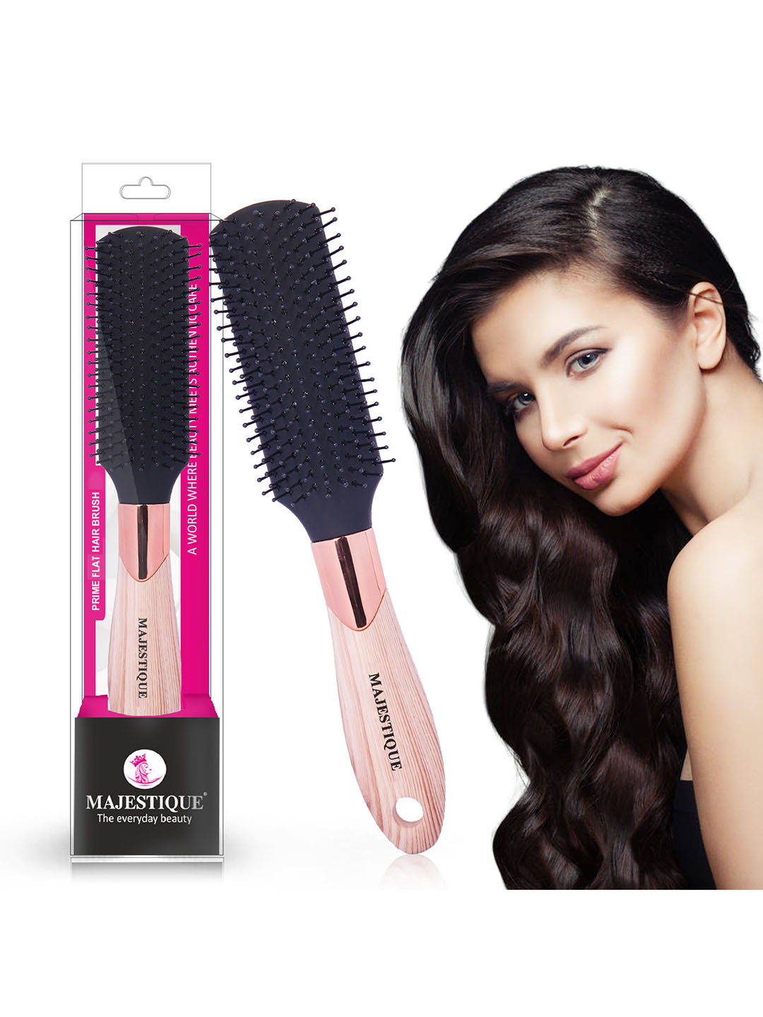 MAJESTIQUE Black Row Flat Hair Brush