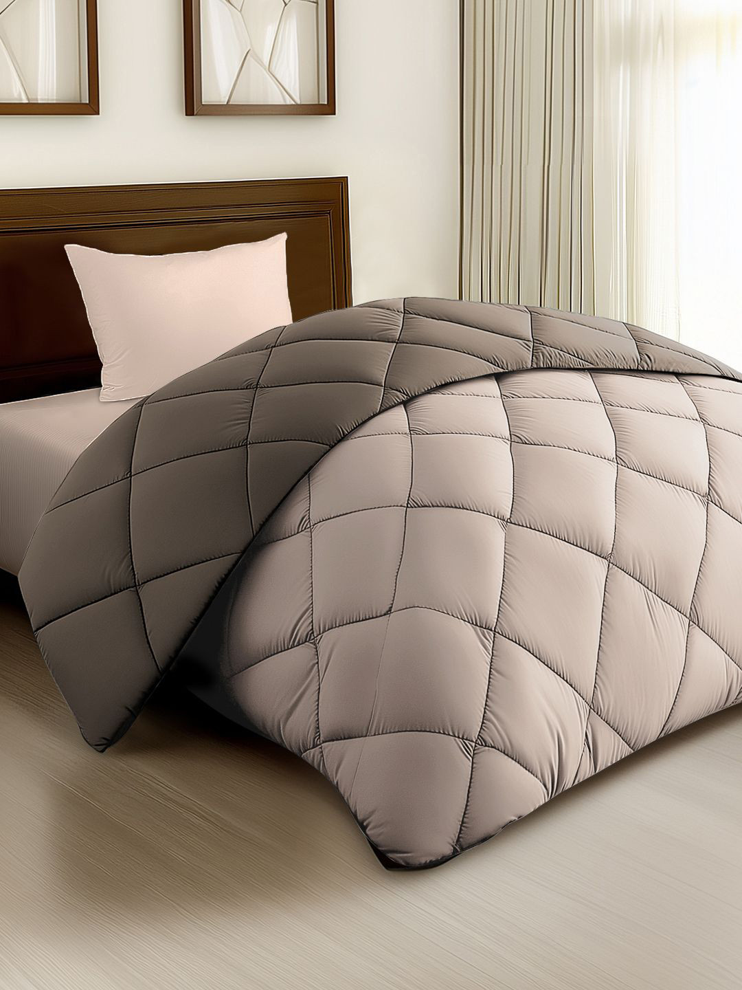 Story@home Beige & Brown Solid Reversible 240 GSM AC Room Single Bed Comforter