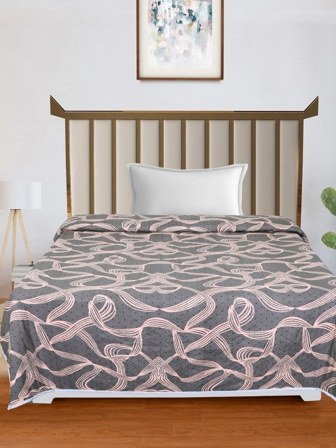 RD TREND Grey & Beige Abstract Printed Microfiber AC Room 150 GSM Single Bed Dohar