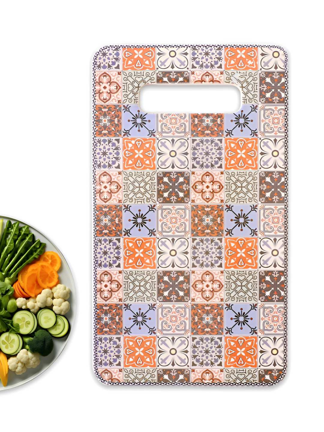 UMAI Blue & Orange Coloured Floral Printed Rectangular Chopping Board