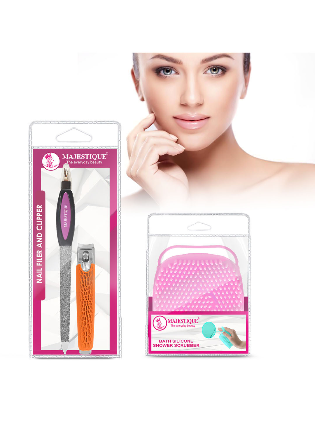 MAJESTIQUE Set of Nail Clipper & Filer with Gentle Silicone Brush - Assorted