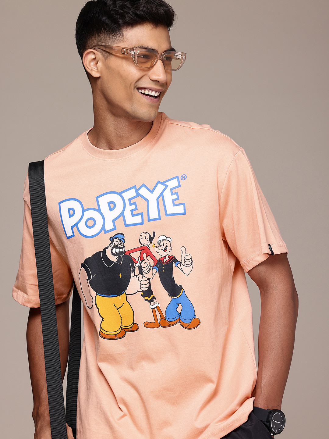 WROGN X POPEYE Printed Drop-Shoulder Sleeves Pure Cotton Oversized T-shirt