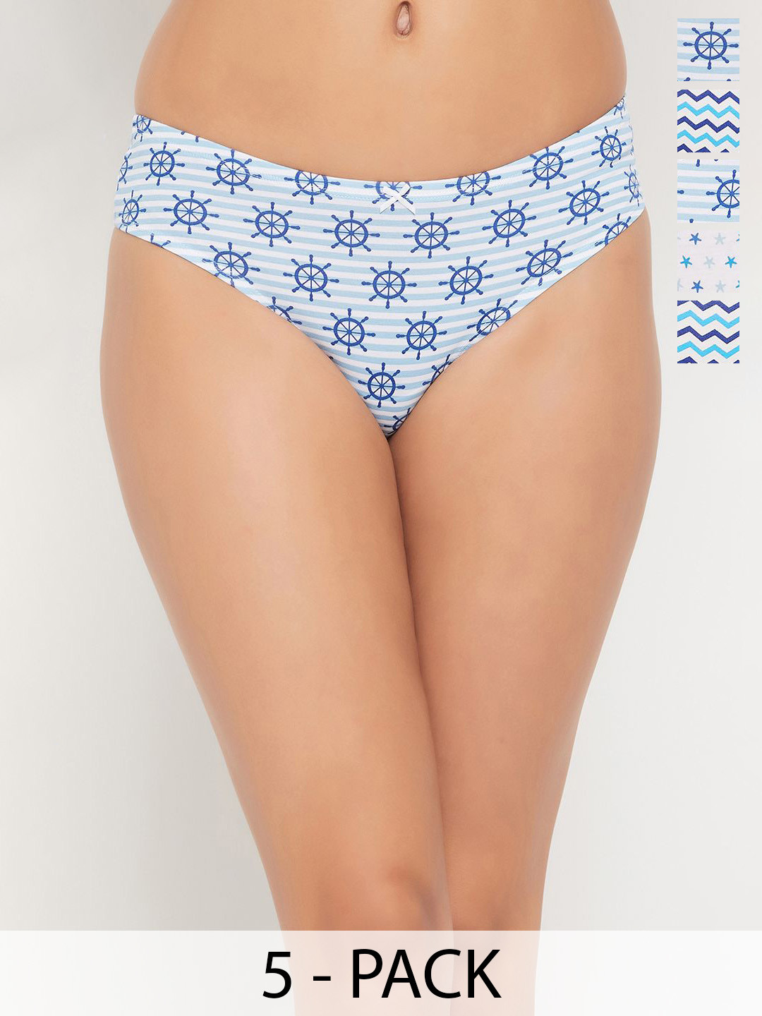 Clovia Pack Of 5 Printed Cotton Low-Rise Thongs Briefs