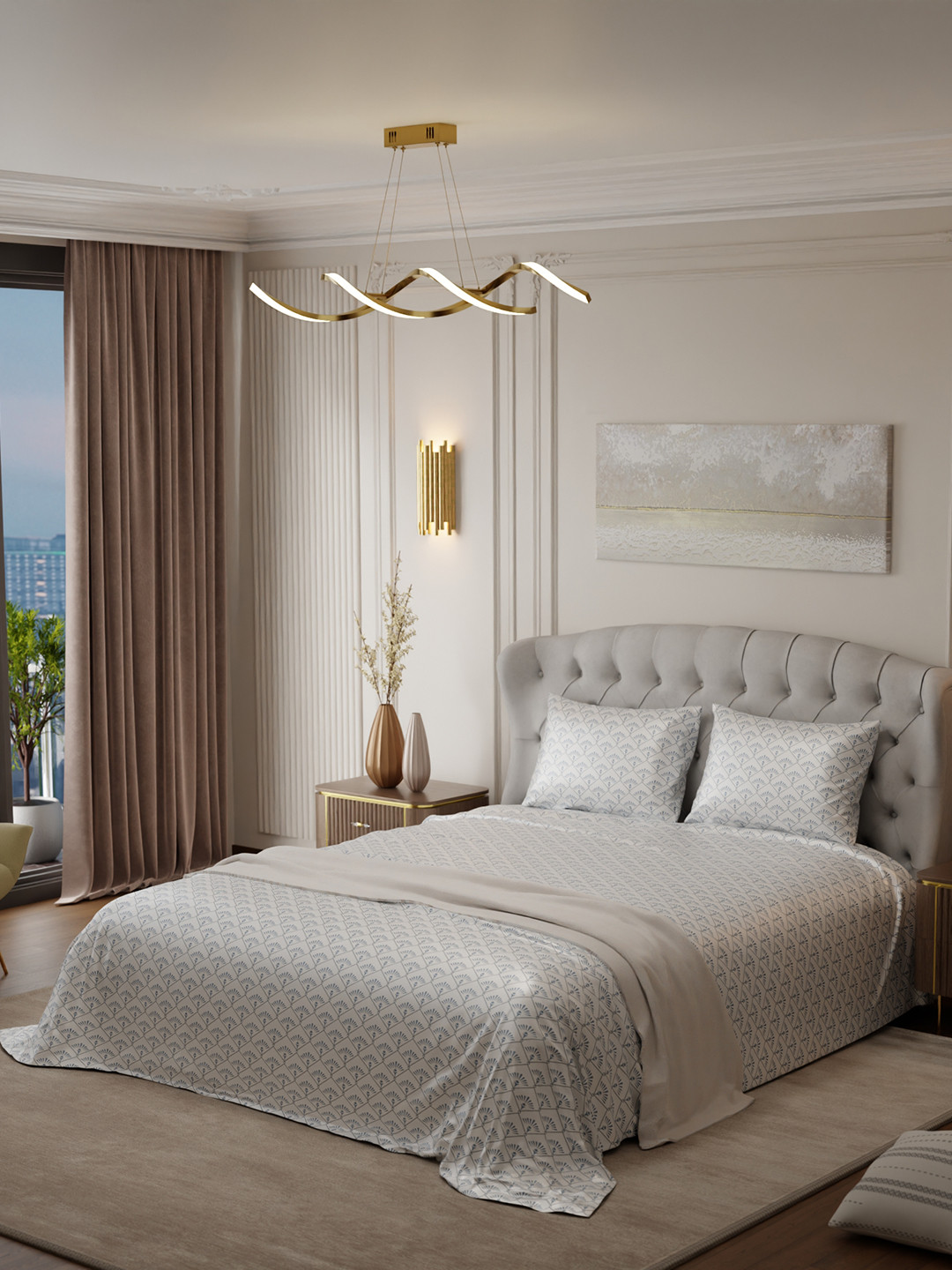 Stoa Paris Classique Collection Blue Ethnic Motifs Sateen 300 TC King Fine Bedsheet with 2 Pillow Covers-90 x 108 inches