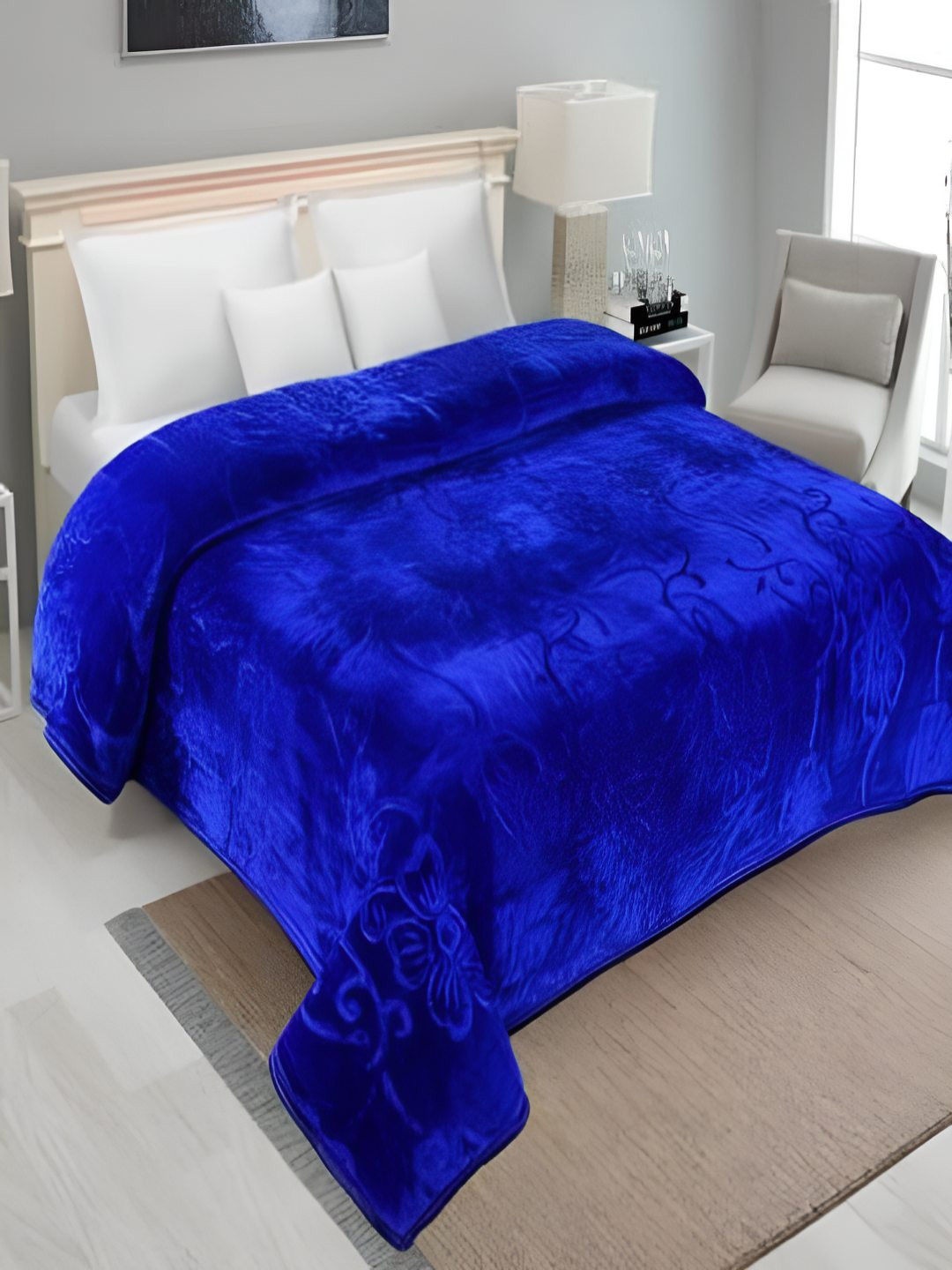 tundwal's Blue Floral Mink Heavy Winter Double Bed Blanket