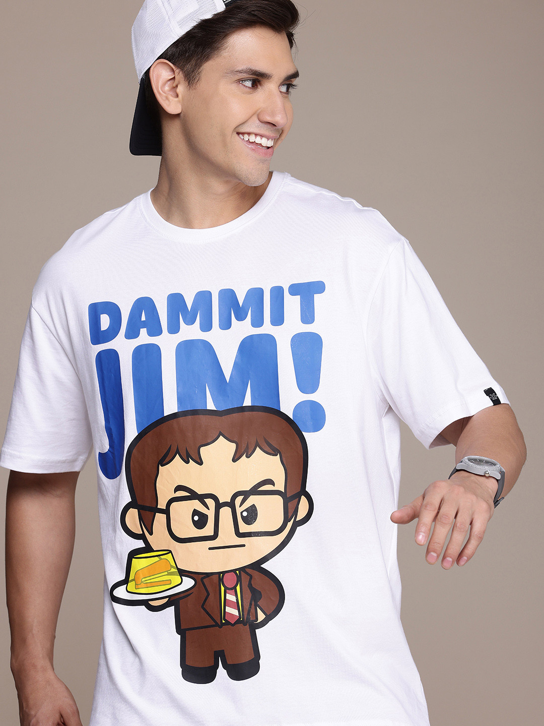 WROGN X THE OFFICE Printed Drop-Shoulder Sleeves  Cotton Oversized T-shirt