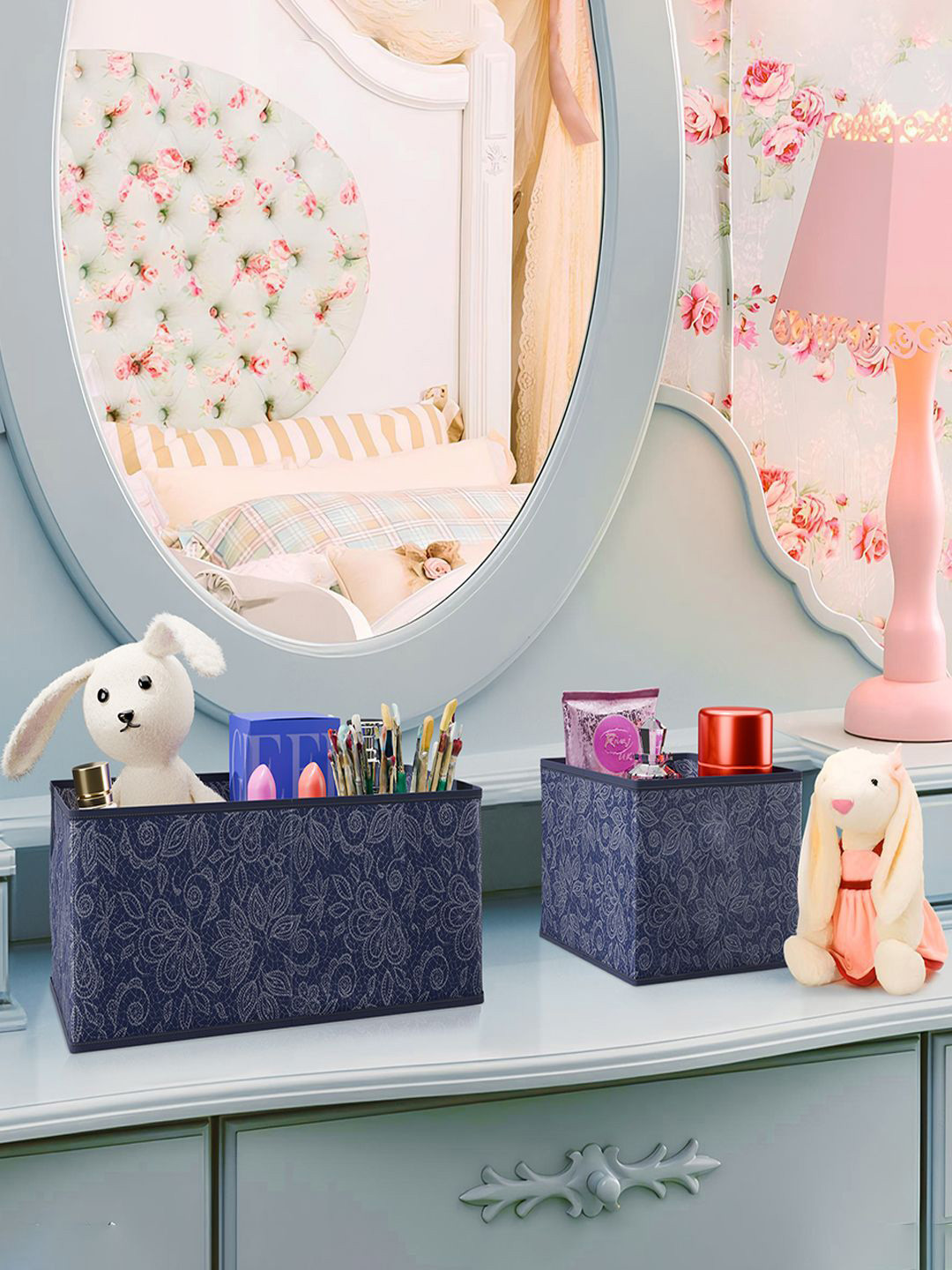 Kuber Industries Blue Set of 6 Printed Fabric Drawer Organiser