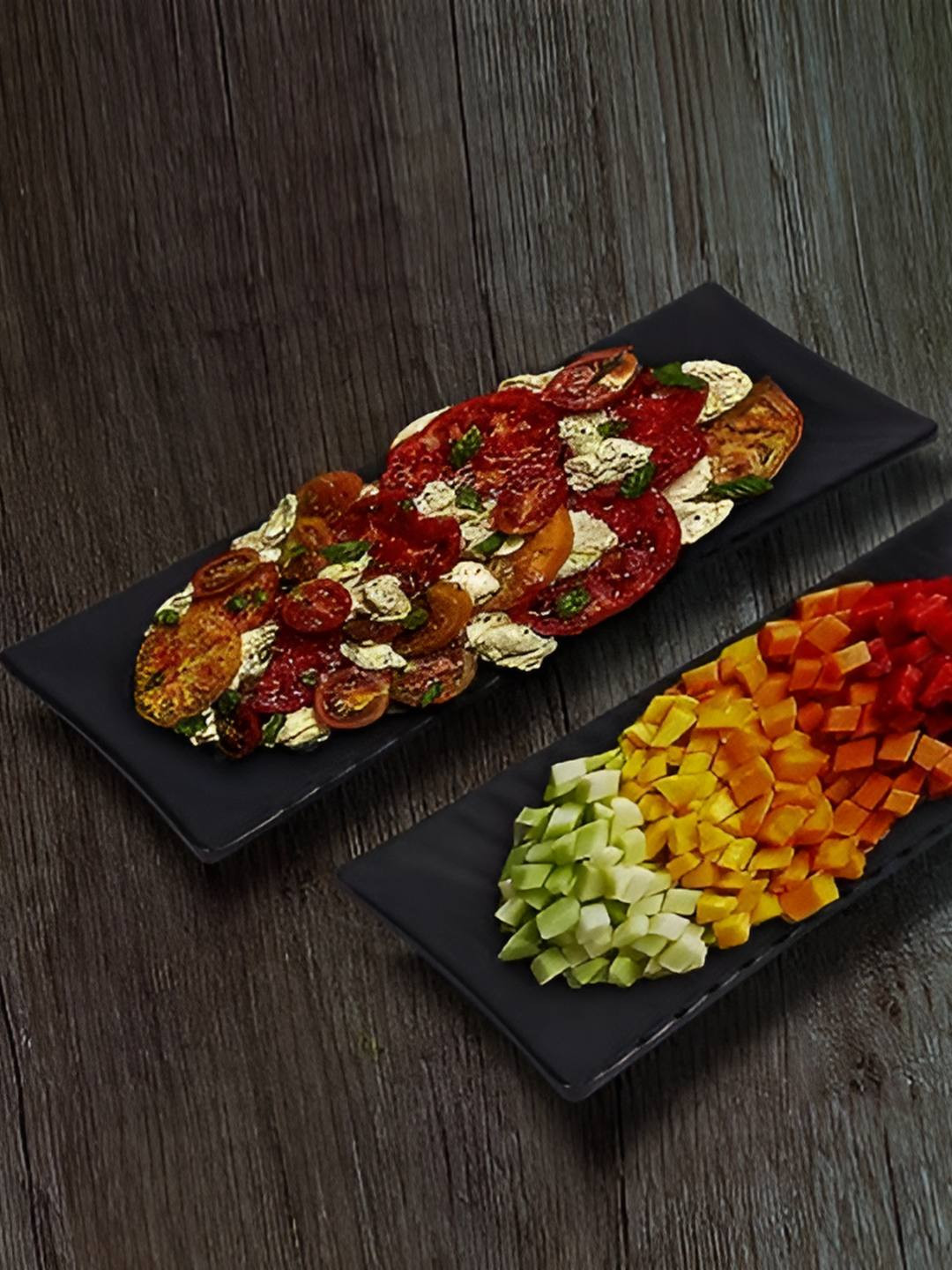 e kysa Black 2 Pieces Big & Small Rectangle Shaped Dishwasher Safe Food Platter