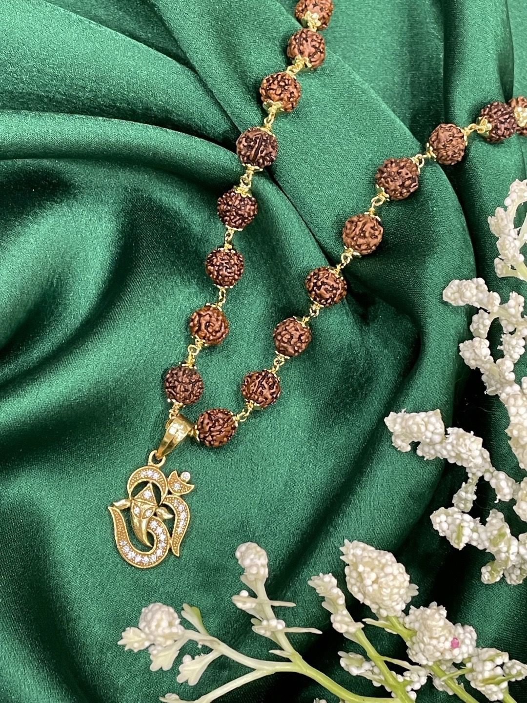 Digital Dress Room Men Gold-Plated Lord Ganesha Rudraksha Necklace