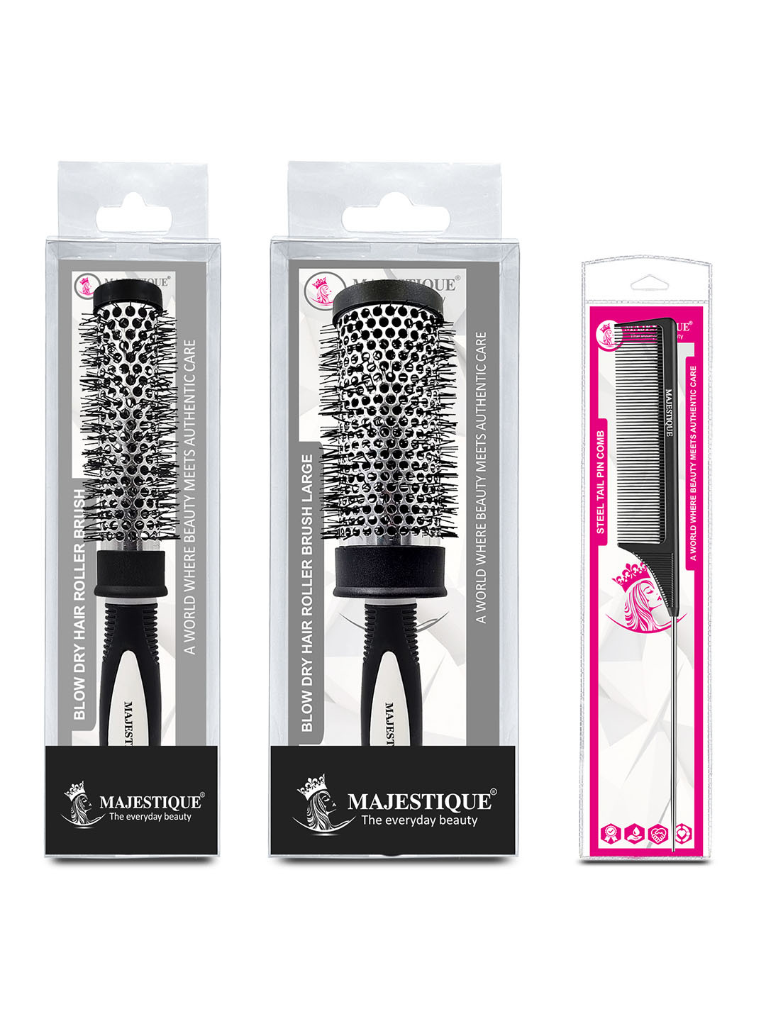 MAJESTIQUE Set Of 4 Ceramic Ion Round Brush Set