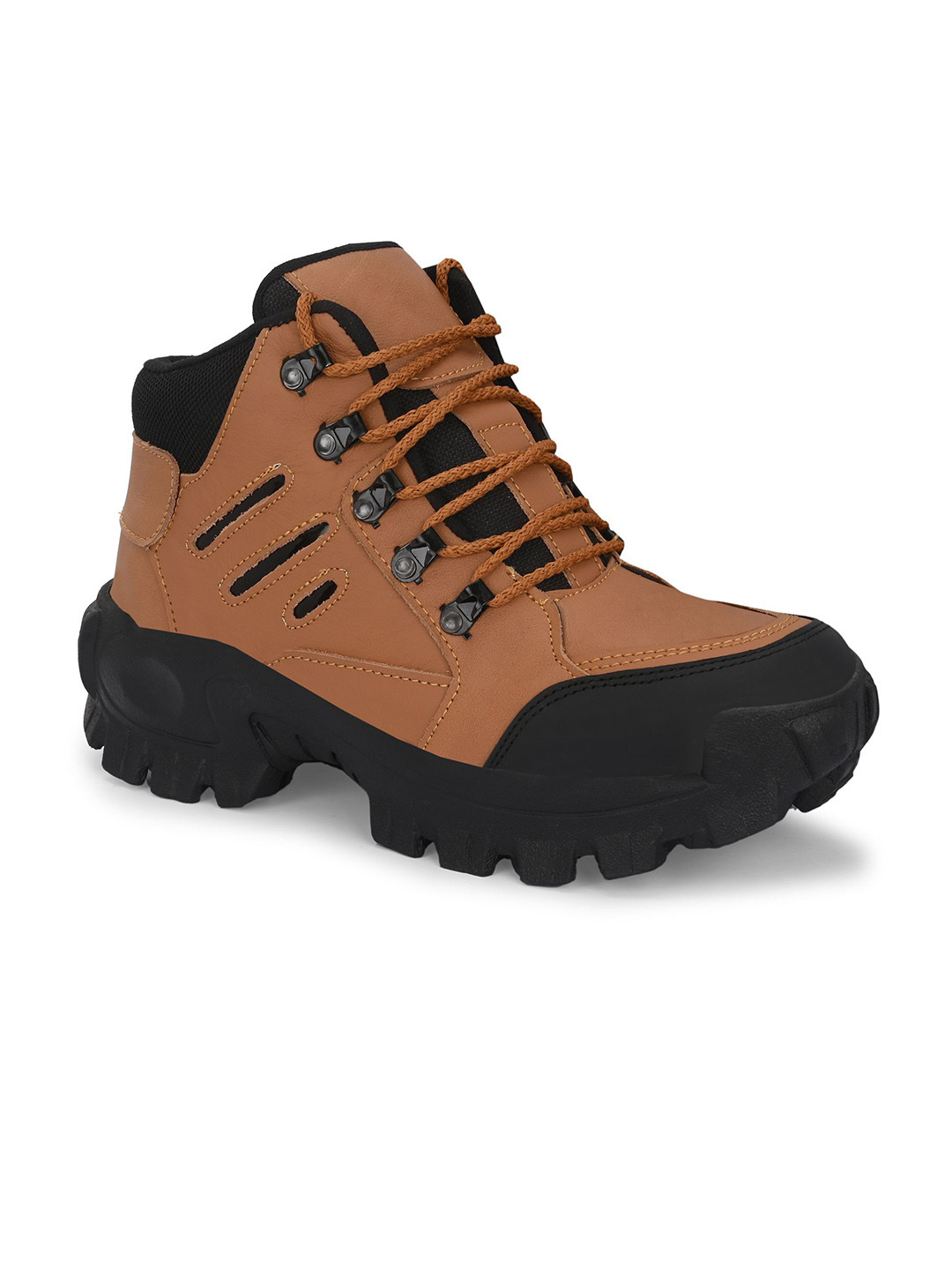 SHOE DAY Men Colourblocked Leather Mid-Top Lace-Ups Trekking Shoes